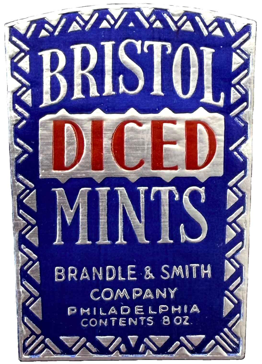 1920s Bristol Diced Mints Label Brandle & Smith Philadelphia Candy Foil NOS