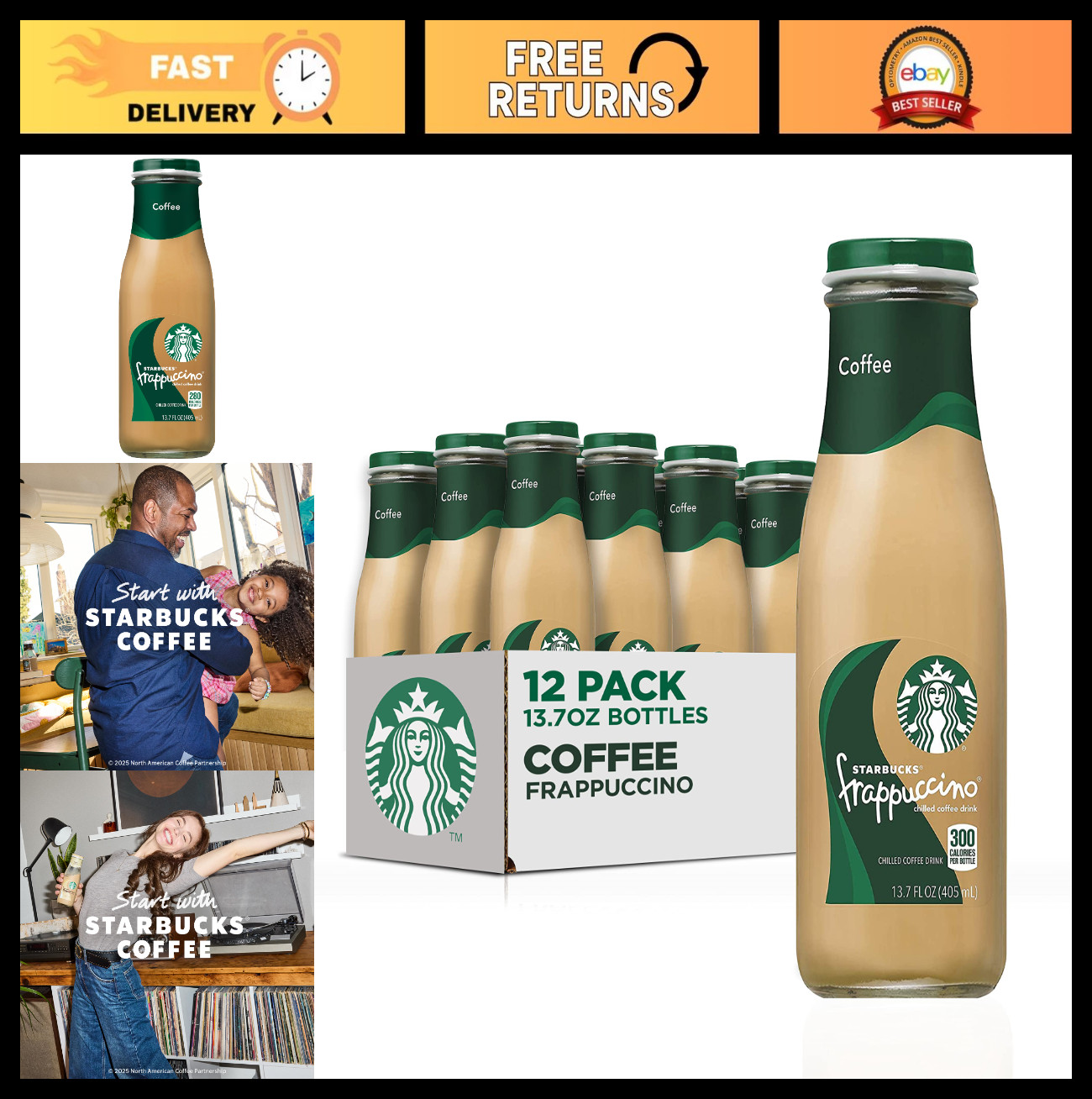 Delicious Coffee Frappuccino Drink, 13.7 fl oz Bottles, 12 Pack - Refreshing Ice