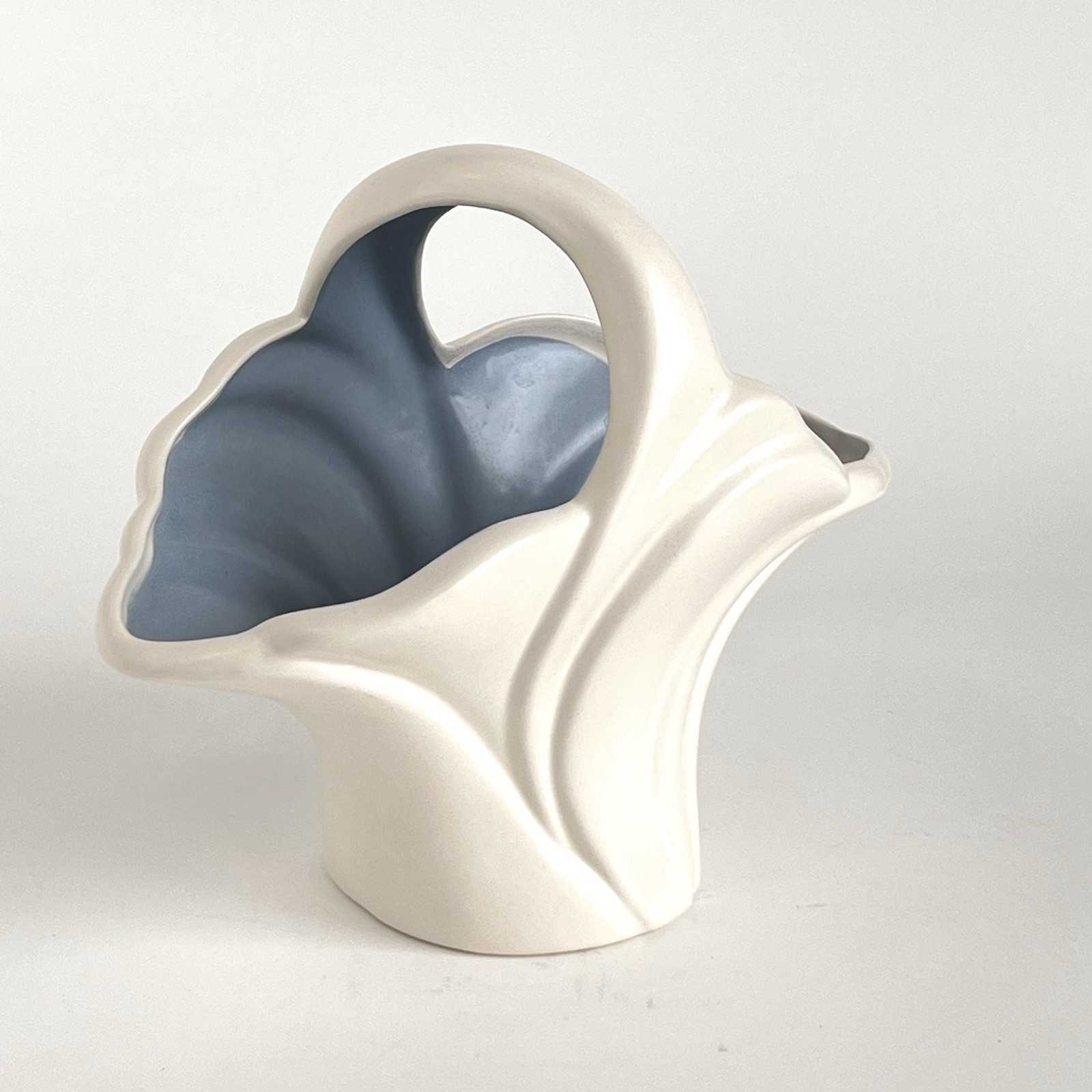 Ceramic White And Blue Basket Vase Planter Art Deco Vintage Hull Like 7” 1990
