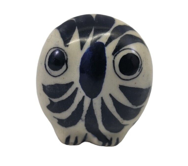 Vintage Mexico Tonala Pottery Miniature Owl Folk Art Hand Painted Figurine 70\'s