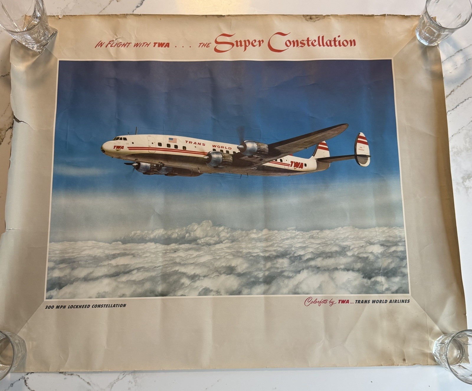 Rare original 1950s TWA Trans World Airlines poster Ad Super Constellation Rare original 1950s TWA Trans World Airlines poster Ad Super Constellation