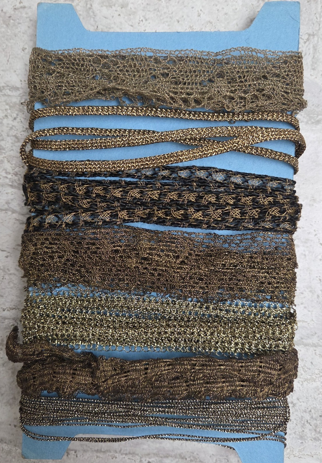 15+Yards Antique Gold Metal Lace & Trim Sewing Lot Vintage Metalic 7 Styles