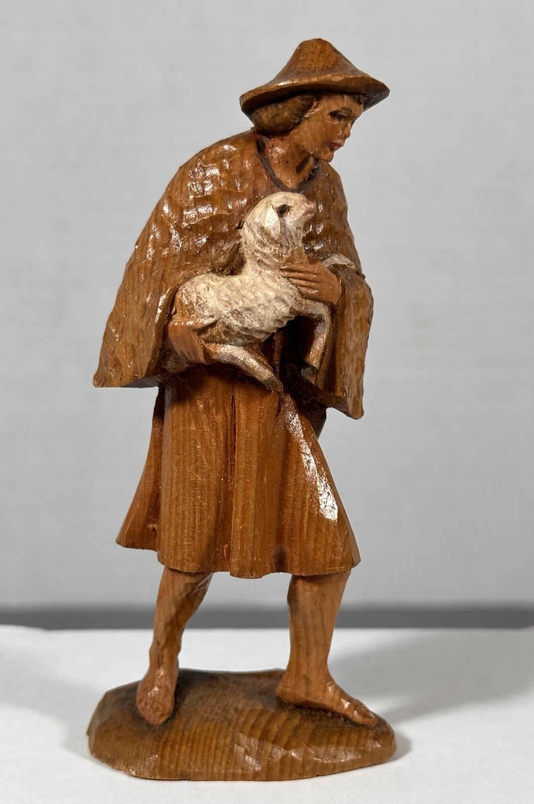 Italy Hand Carved Wood Nativity SHEPHERD w/LAMB 5” ANRI Style Replacement