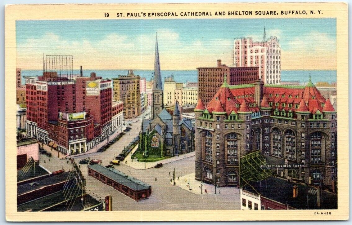 Postcard - St. Paul\'s Episcopal Cathedral & Shelton Square, Buffalo, New York
