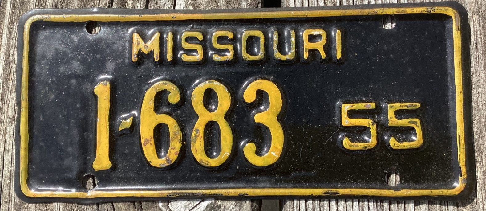 1955 MISSOURI MOTORCYCLE LICENSE PLATE NO EXTRA HOLES #1683