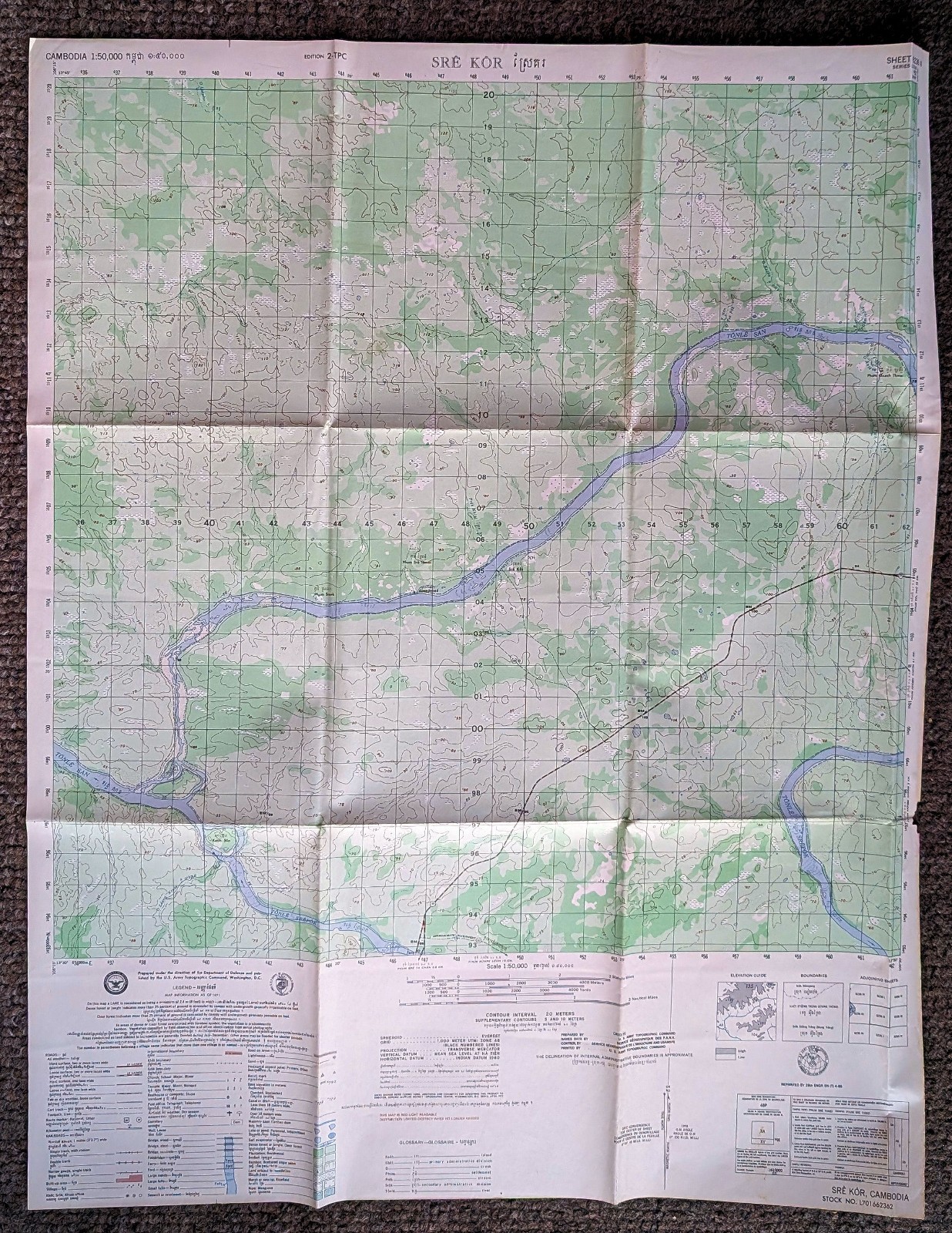1971 Cambodia Topographic Map Sre Kor Series L7015 US Army 1:50,000 Vietnam War