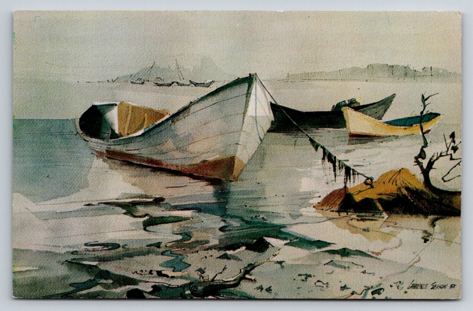 Laurence Sisson  The Silver Dory  Boothbay Harbor Maine Dories 1955 Art Postcard