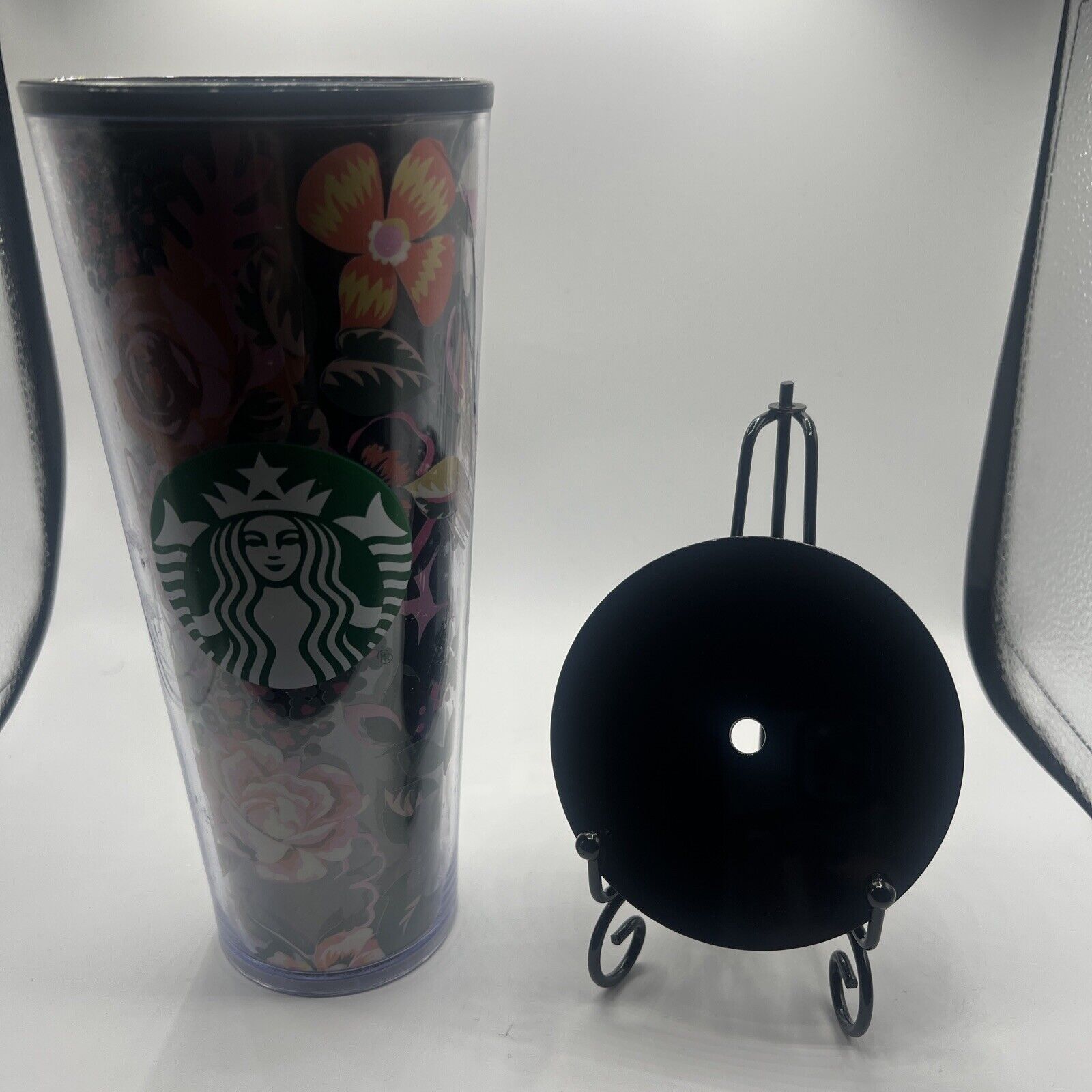 RARE Starbucks Ban.do Midnight Floral Tumbler/Lid *Ext Crack, No Int Crack*