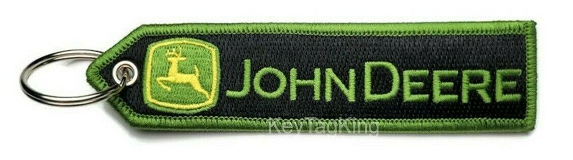 JOHN DEERE TRACTOR KEYCHAIN HIGHEST QUALITY DOUBLE SIDED EMBROIDER FABRIC 1PC