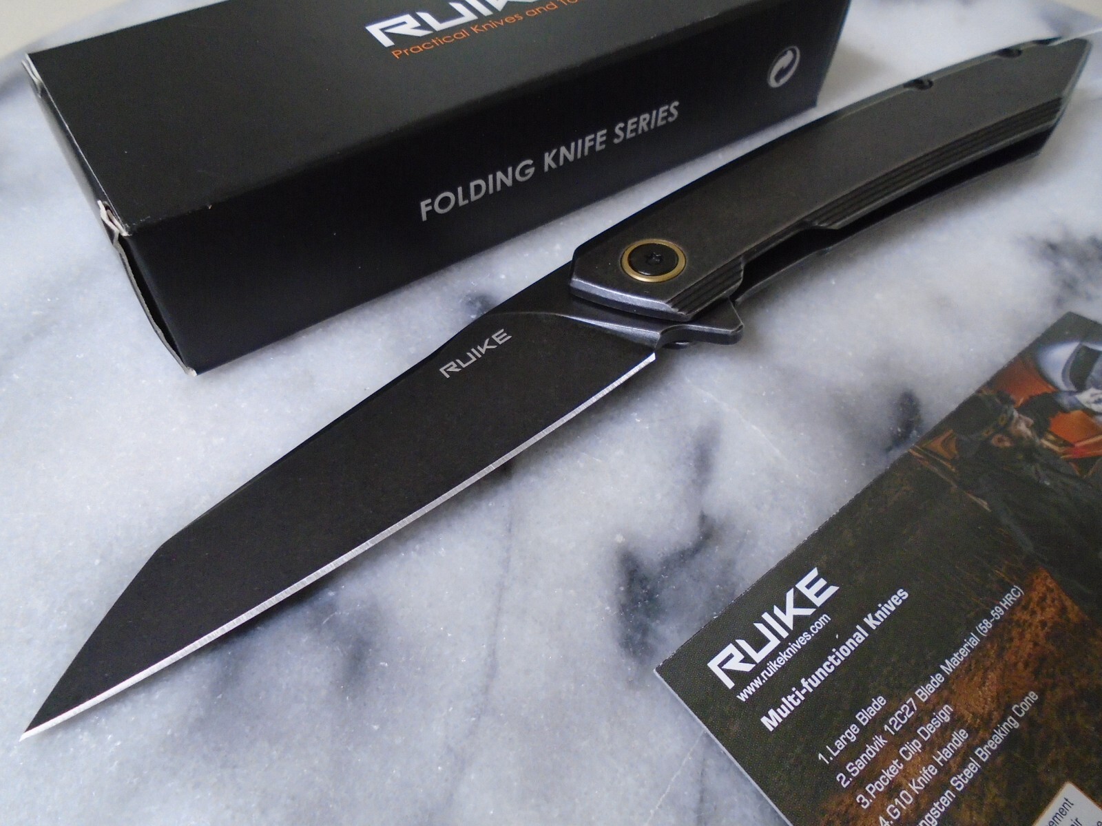 RUIKE Ball Bearing Pivot Wharncliffe Thin Pocket Knife Sandvik 14C28N P831S-SB