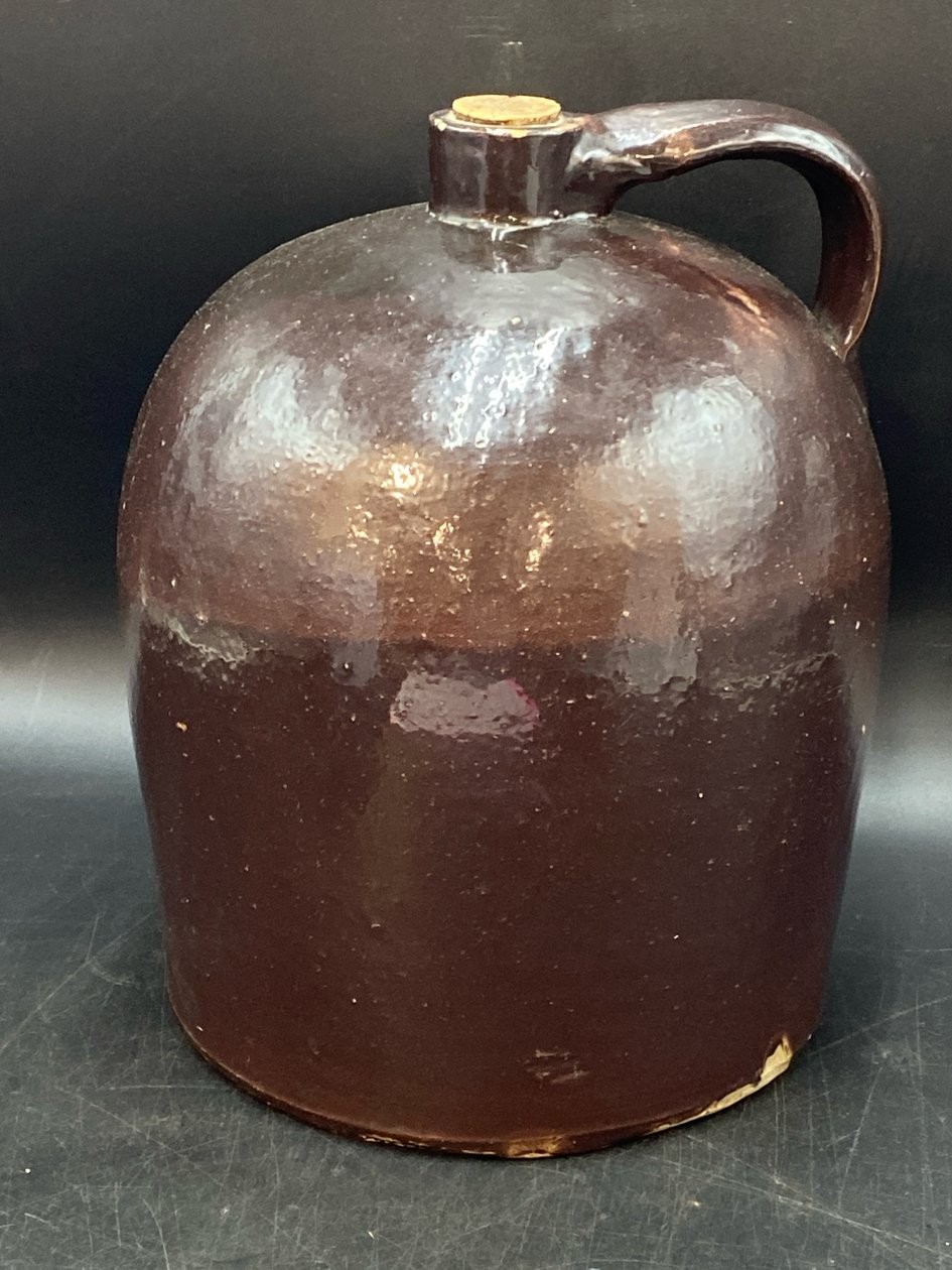 Antique Albany Slip Glaze Stoneware Brown Jug Handle 12\