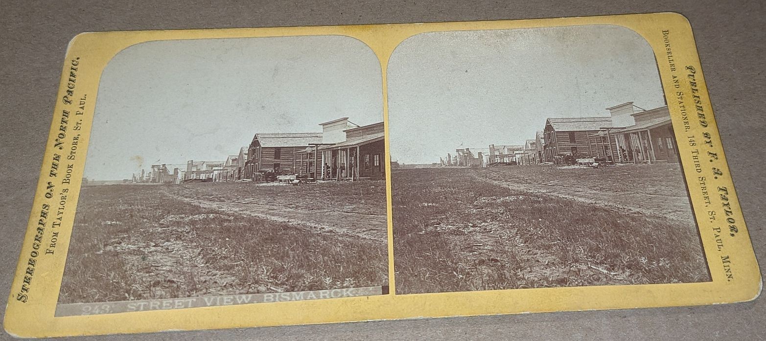 FA Taylor Stereoview North Dakota Bismarck Street View Buildings Stores