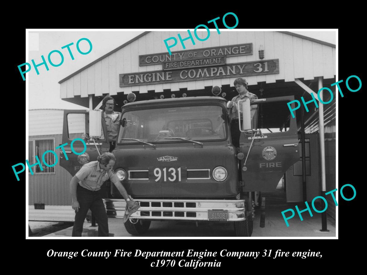OLD LARGE HISTORIC PHOTO OF ORANGE COUNTY FIRE DEPARTMENT c1970 CALIFORNIA