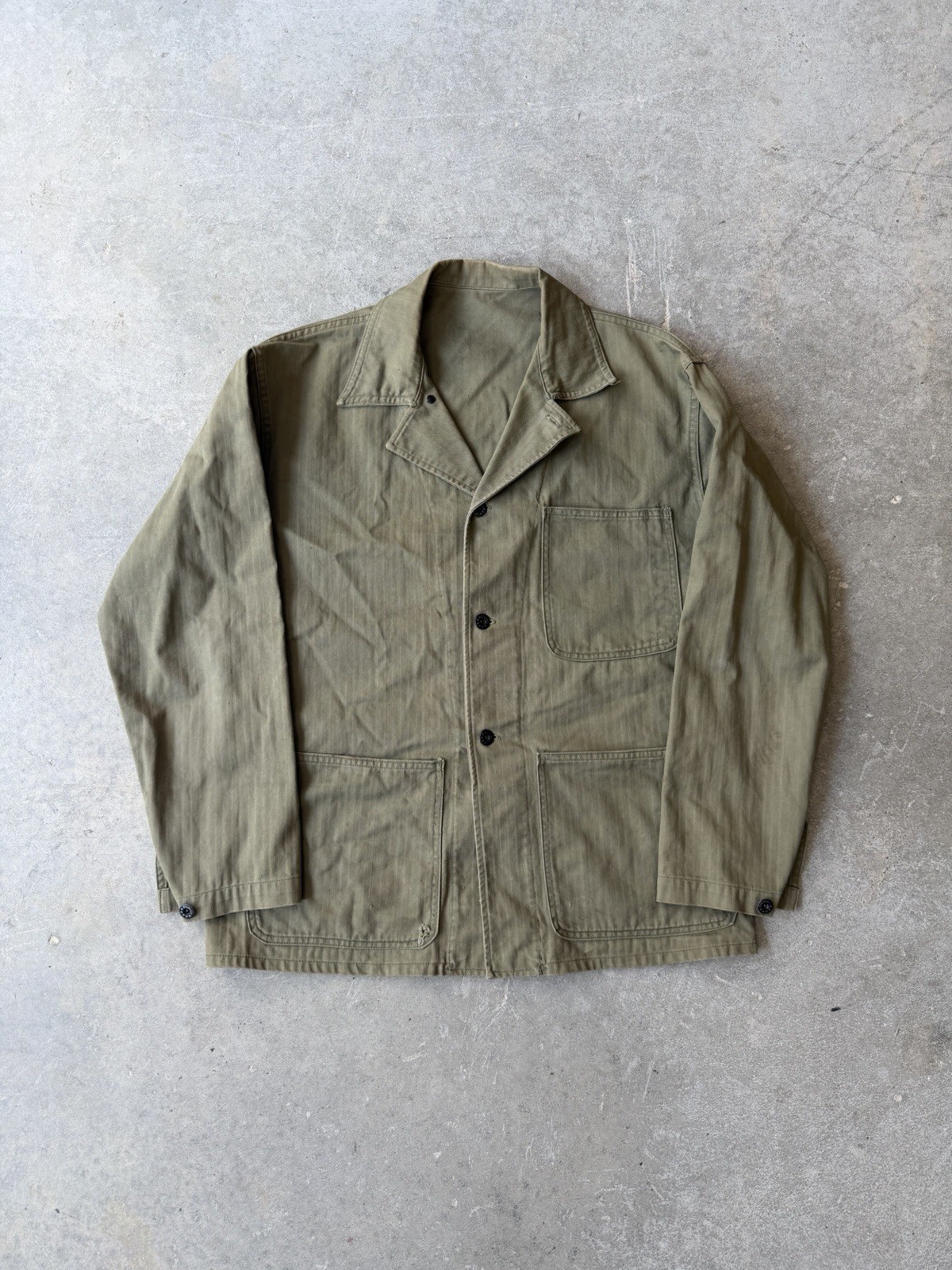 Vintage 40s USN N-4 Hbt Utility Military Men’s Chore Coat Size 46 Ww2 Green Vintage 40s USN N-4 Hbt Utility Military Men’s Chore Coat Size 46 Ww2 Green