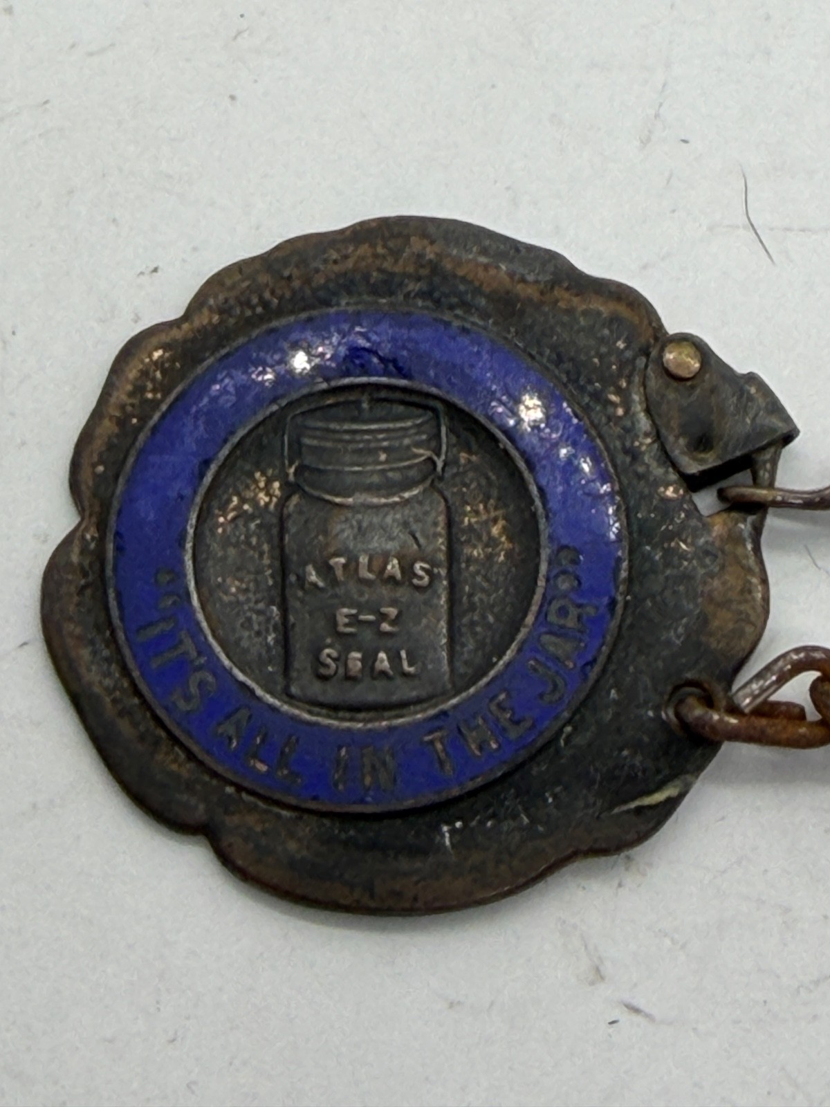 Antique Hazel Atlas Glass Jar Co. Advertising Key Chain, Wheeling W. Virginia