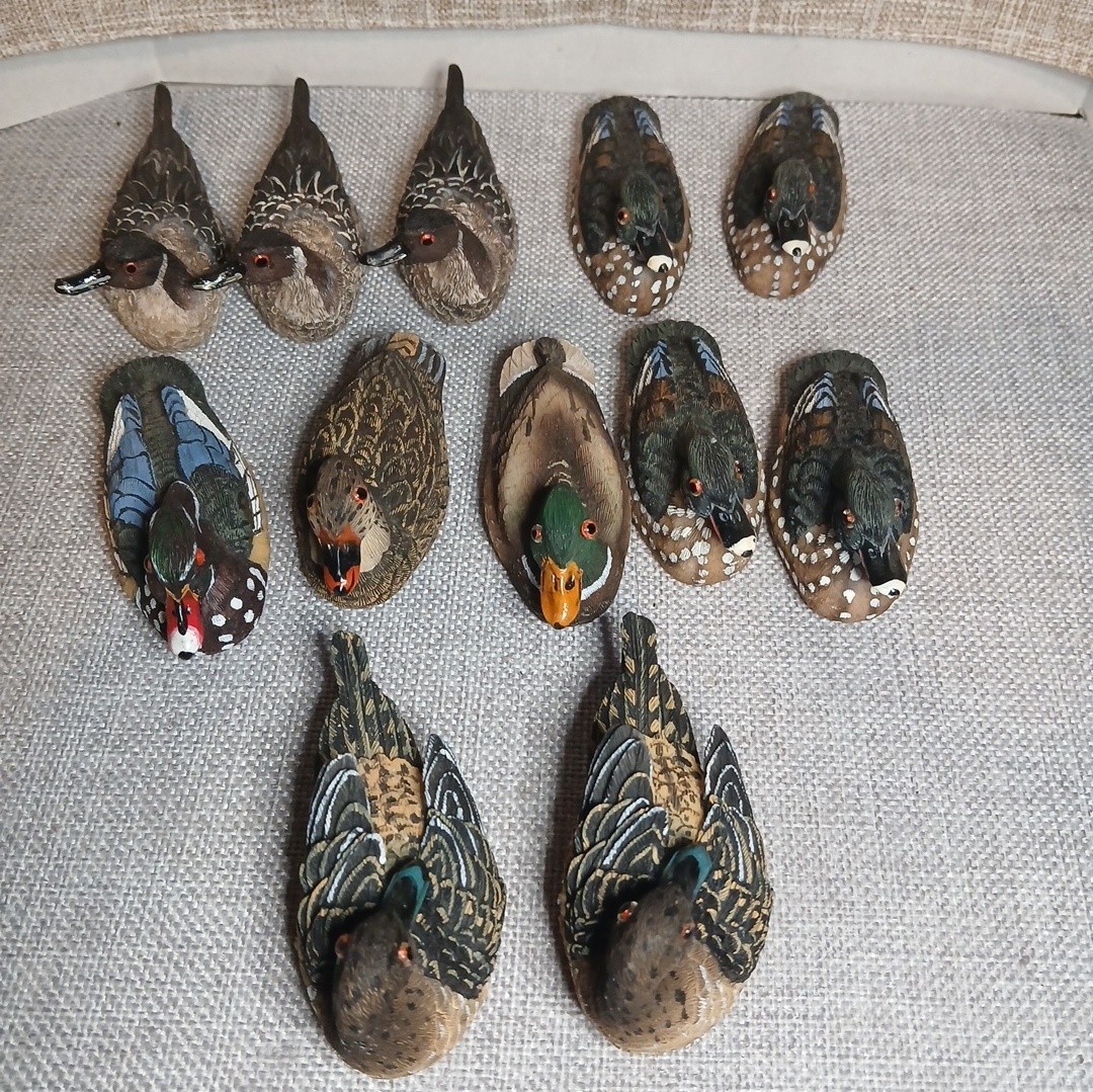 Miniature Resin Mallard Ducks Lot of 12 Hand Painted Figurines Vintage Decor 3
