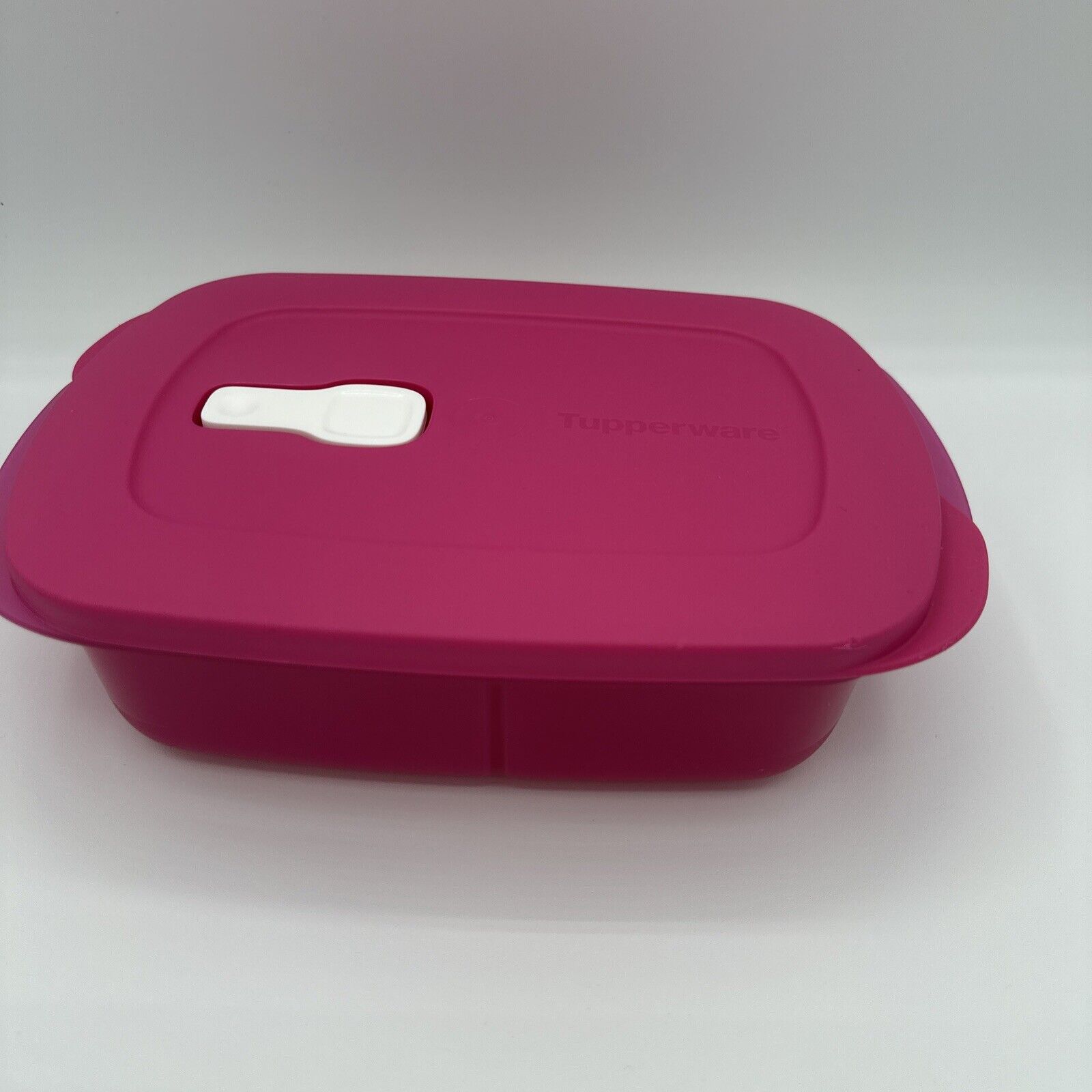 Tupperware Crystalwave Plus Microwave Rectangular Divided Dish Container Pink.
