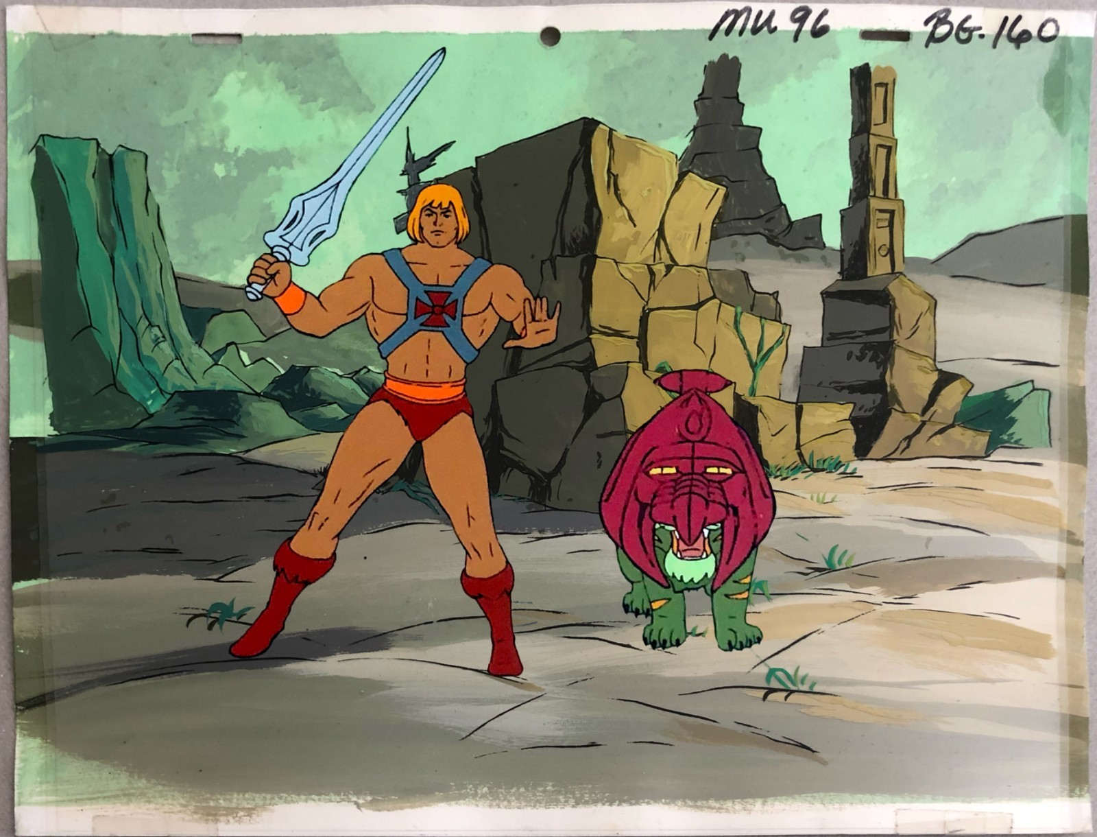 He-Man & Battle Cat - Original Animation Cell & Original Painted Background