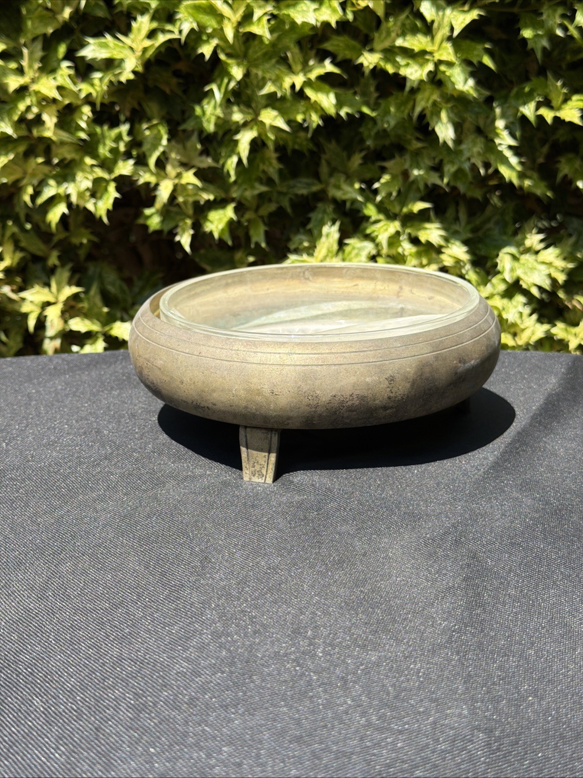 Mueck Cary Silverplate Dish with Glass Insert Vintage 6 Inch Footed
