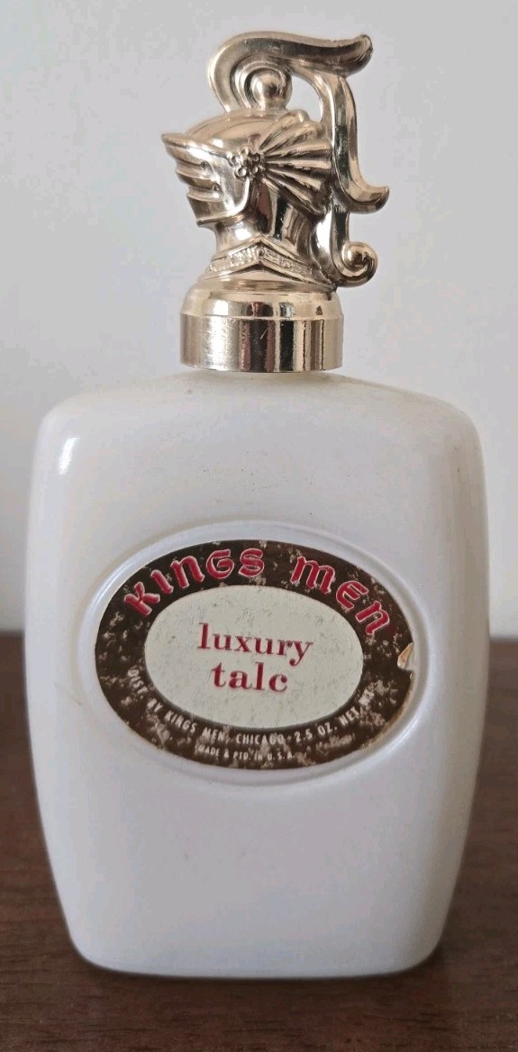 Vintage Kings Men Luxury Talc Powder  Painted Glass Bottle 2.5 oz. 99% Full