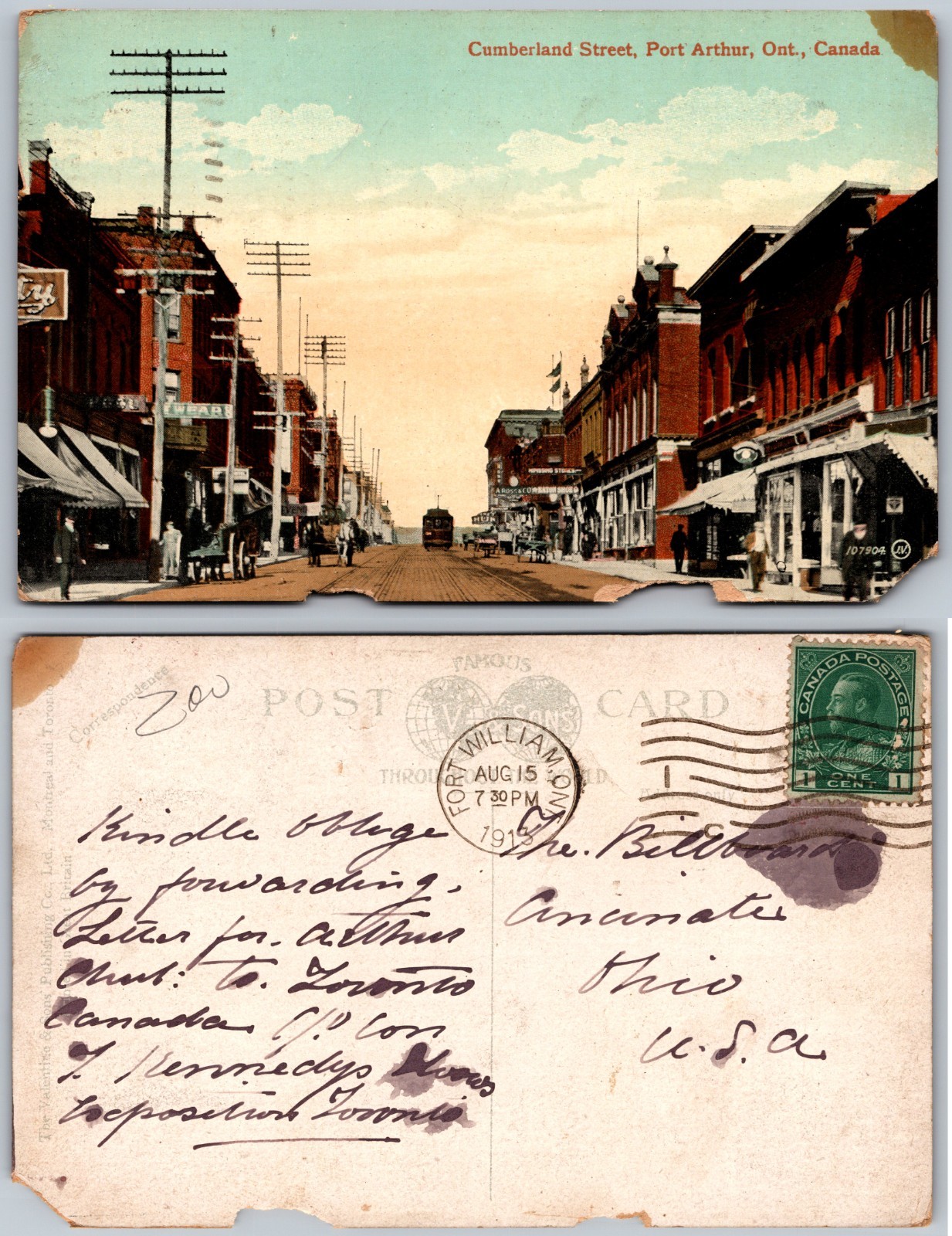 Cumberland Street Port Arthur Canada Postcard