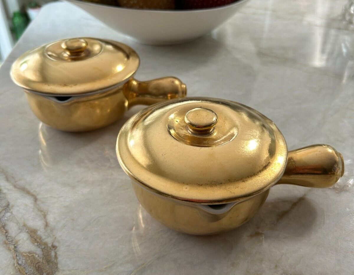 Hall China Superior Quality Golden Glo Individual Handled Bean/Soup Pots w/Lids