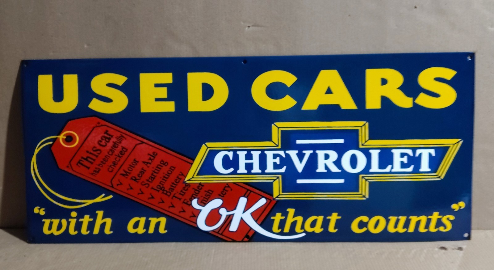Chevrolet Used cars Porcelain Enamel Sign  36 x 15 Inches 1 Sided
