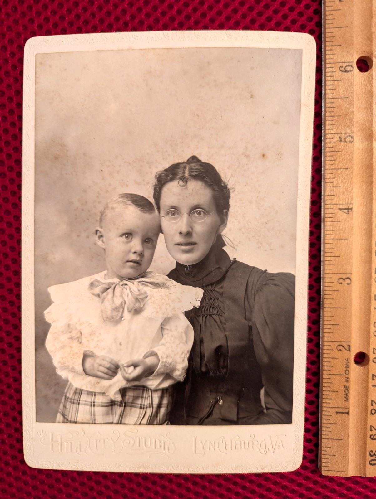 Hill City Studio Lynchburg, Va Cabinet Card Janie Mahood Hardy with son 1896