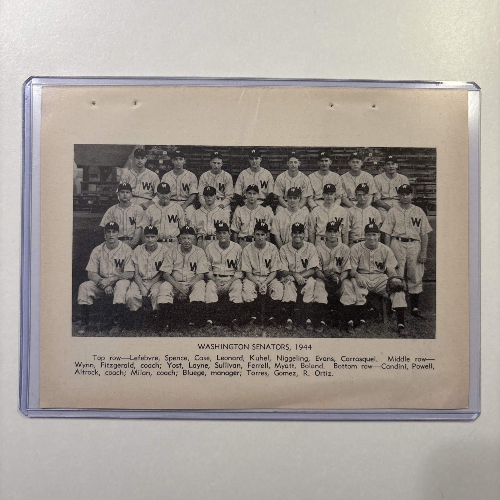 1944 Washington Senators Team Picture Rare Vintage Baseball Antique