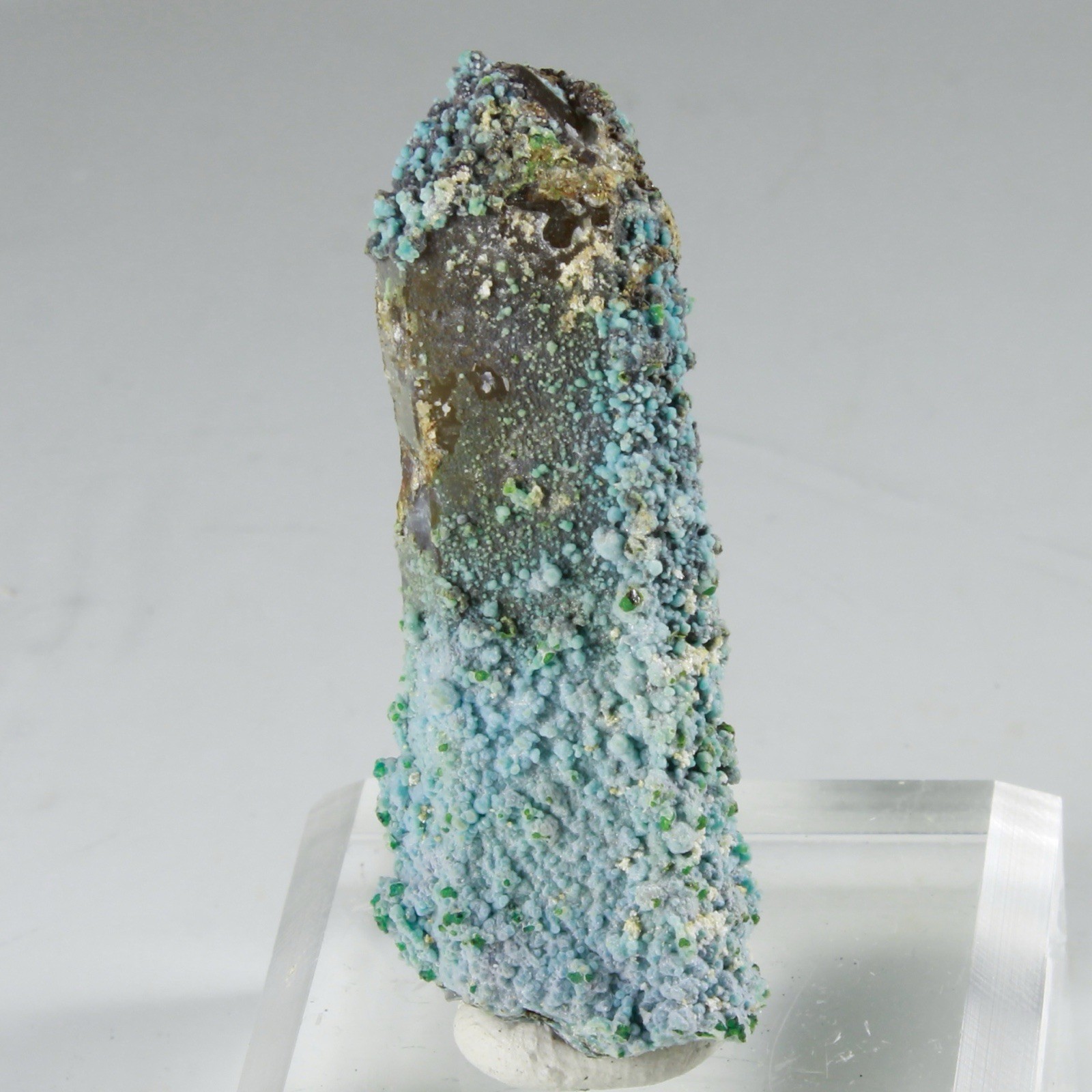 Gorgeous CHRYSOCOLLA on TERMINATED QUARTZ - La Tentadora Mine, Julcani, Peru