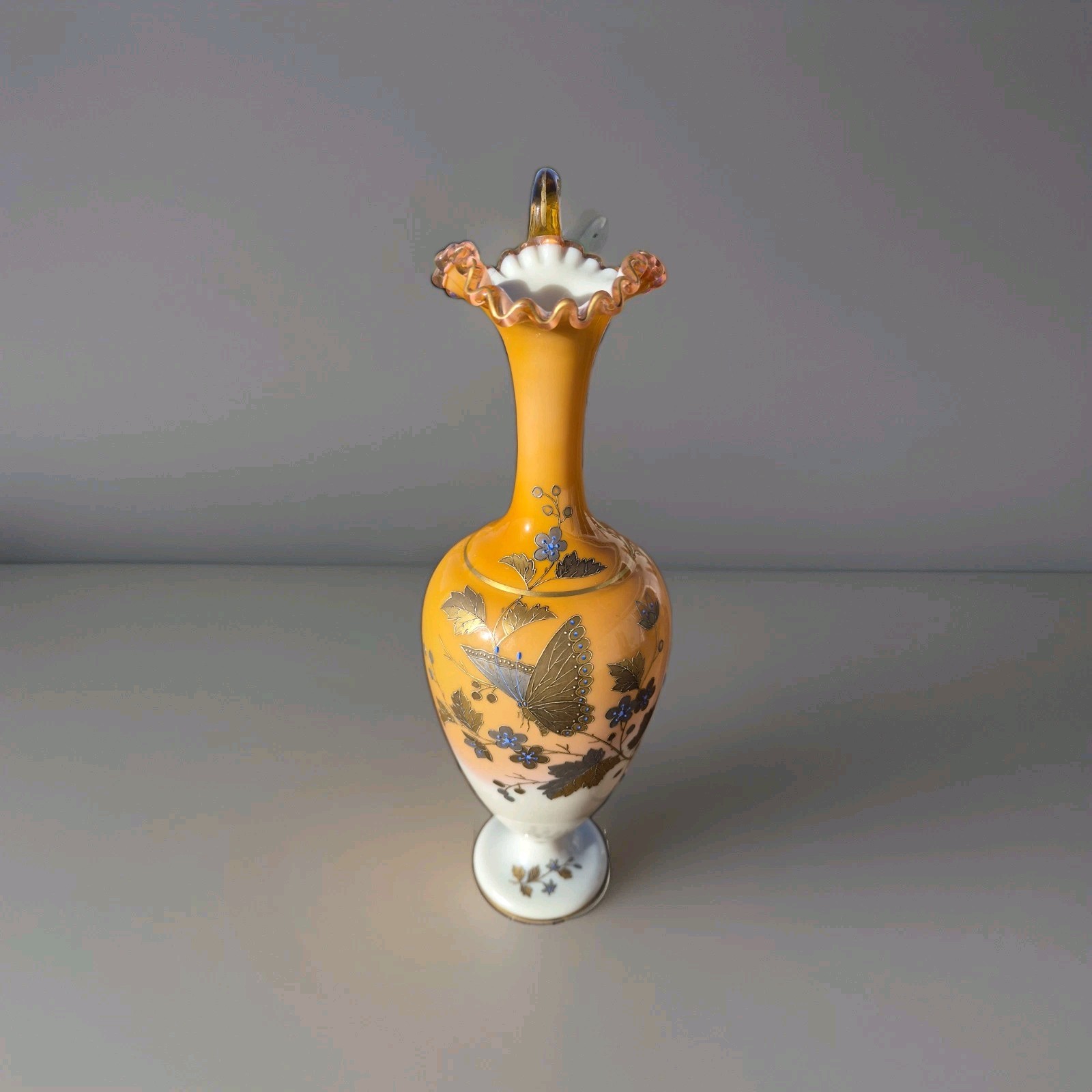 Antique Harrach Glass Vase Butterfly Motif Czech Glass