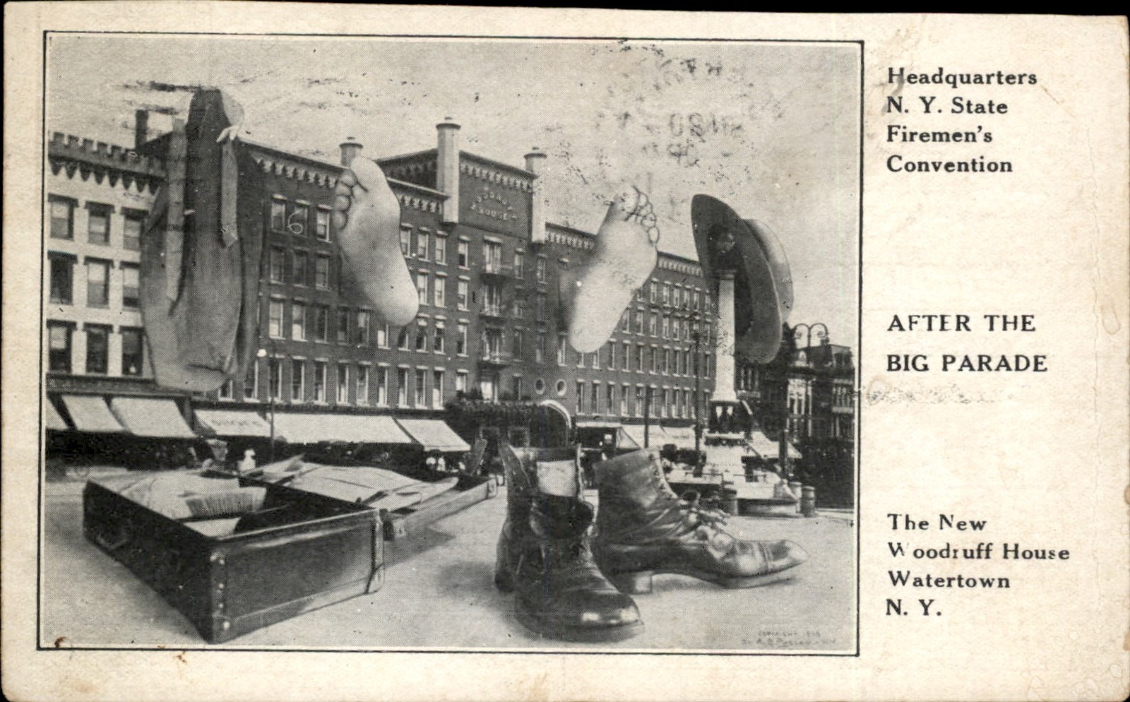 Watertown NY Firemen\'s Convention Display Giant Feet c1911 Postcard bhn