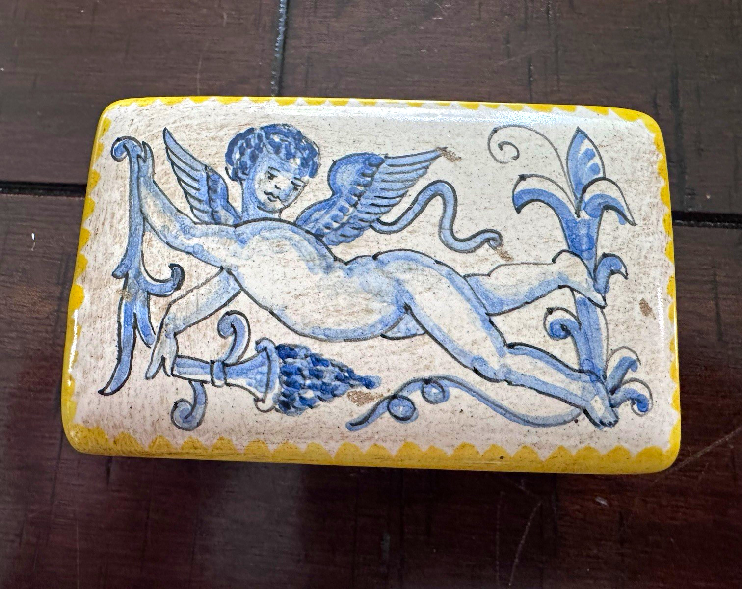 Vintage La Piccola Bottega Italian Pottery Trinket Box Hand Painted Made Italy