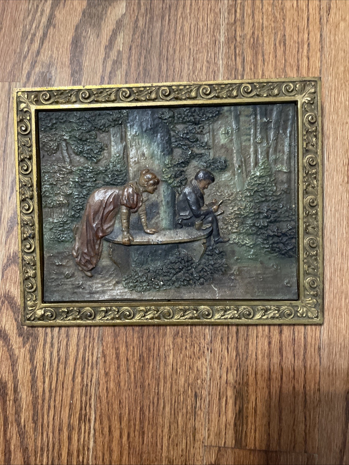 ANTIQUE B&H BRADLEY HUBBARD CAST IRON SCENIC GARDEN 2142b&H WALL ART PLAQUE