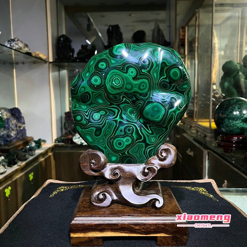 7.1  LB  Rare Top Natural malachite Quartz mineral Crystal Carved Specimen+base