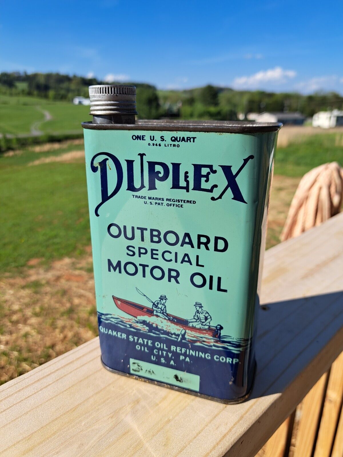 Vintage 1940's-1950's Duplex Outboard Special Motor Oil Can 1 Quart 