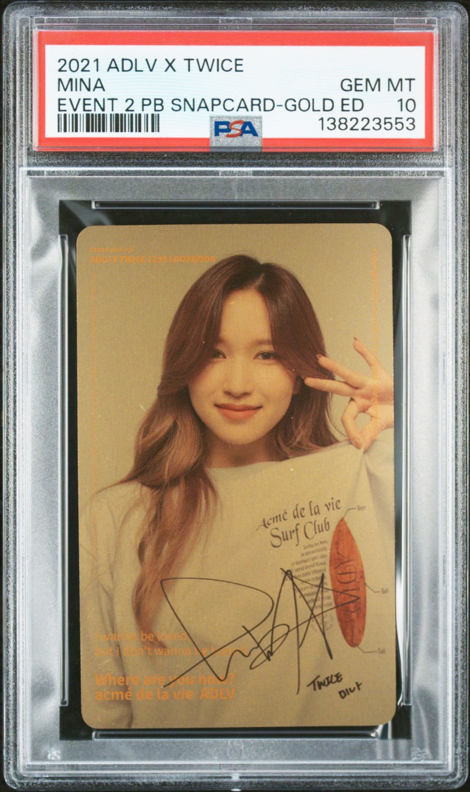 MINA TWICE X ADLV BONUS GOLD EDITION SNAPCARD GEM MINT PSA 10 MINA TWICE X ADLV BONUS GOLD EDITION SNAPCARD GEM MINT PSA 10