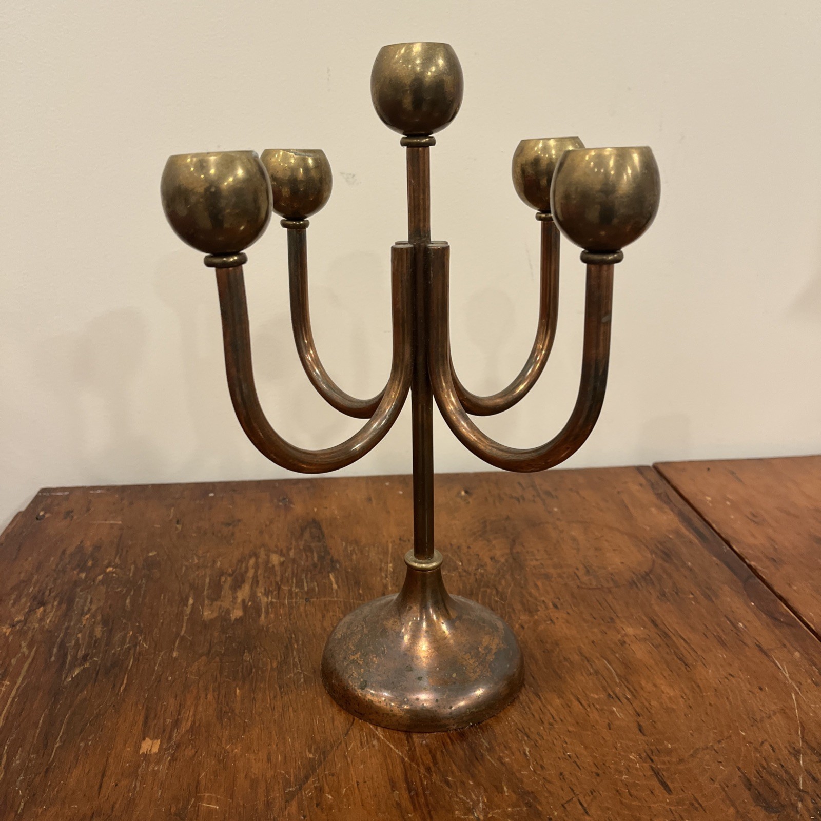 RARE Vtg Mcm Brutalist Candle Candlestick Holders Decorative Brass Bronze 5 Arm