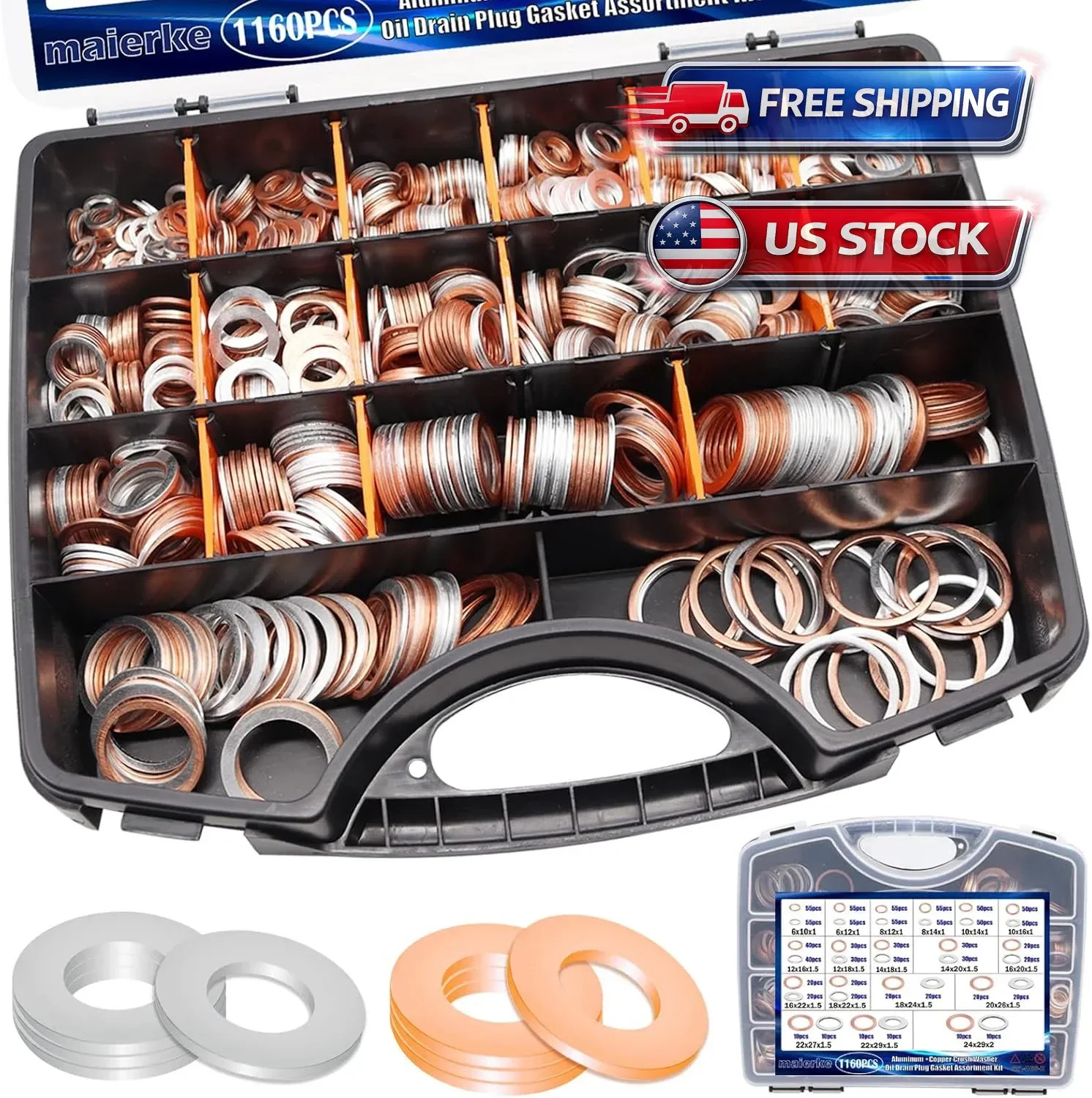 1160PCS Crush Washer Oil Drain Plug,18 Sizes Copper Oil Drain Plug Gasket Asso 1160PCS Crush Washer Oil Drain Plug,18 Sizes Copper Oil Drain Plug Gasket Asso