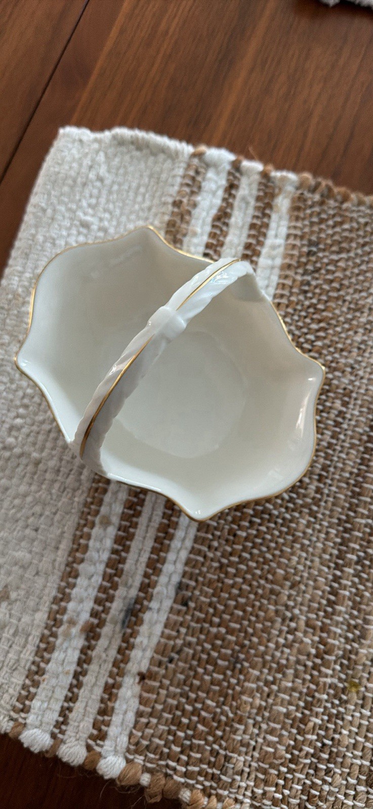 Beautiful Vintage Lenox Sans Souci Porcelain Basket Featuring Classic Ivory Gold
