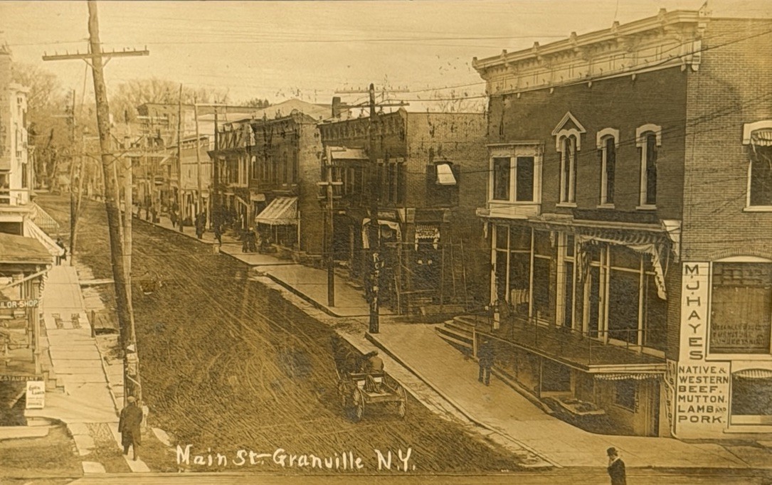 RPPC NY Granville Main St Stores Buggy Washington County Postcard Butcher Shop