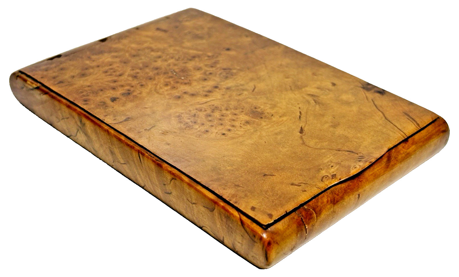 Fine Antique Oblong Karelian Birch Burl Wood Cigarette Case Box Hinged Lid