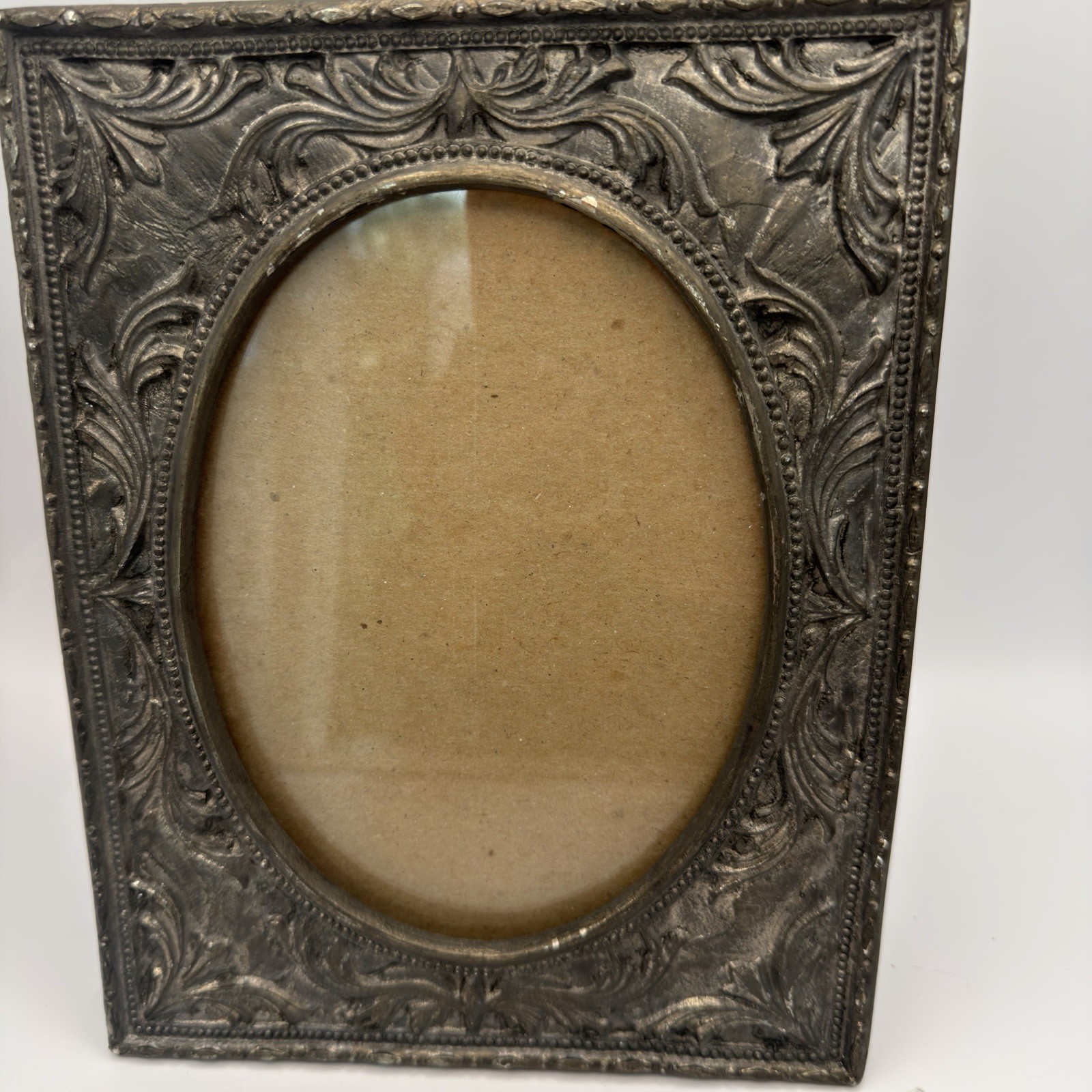 Vtg Tungsten Steel Ornate Silver Picture Frame Extremely Heavy 9.5x7.5 3 Ibs
