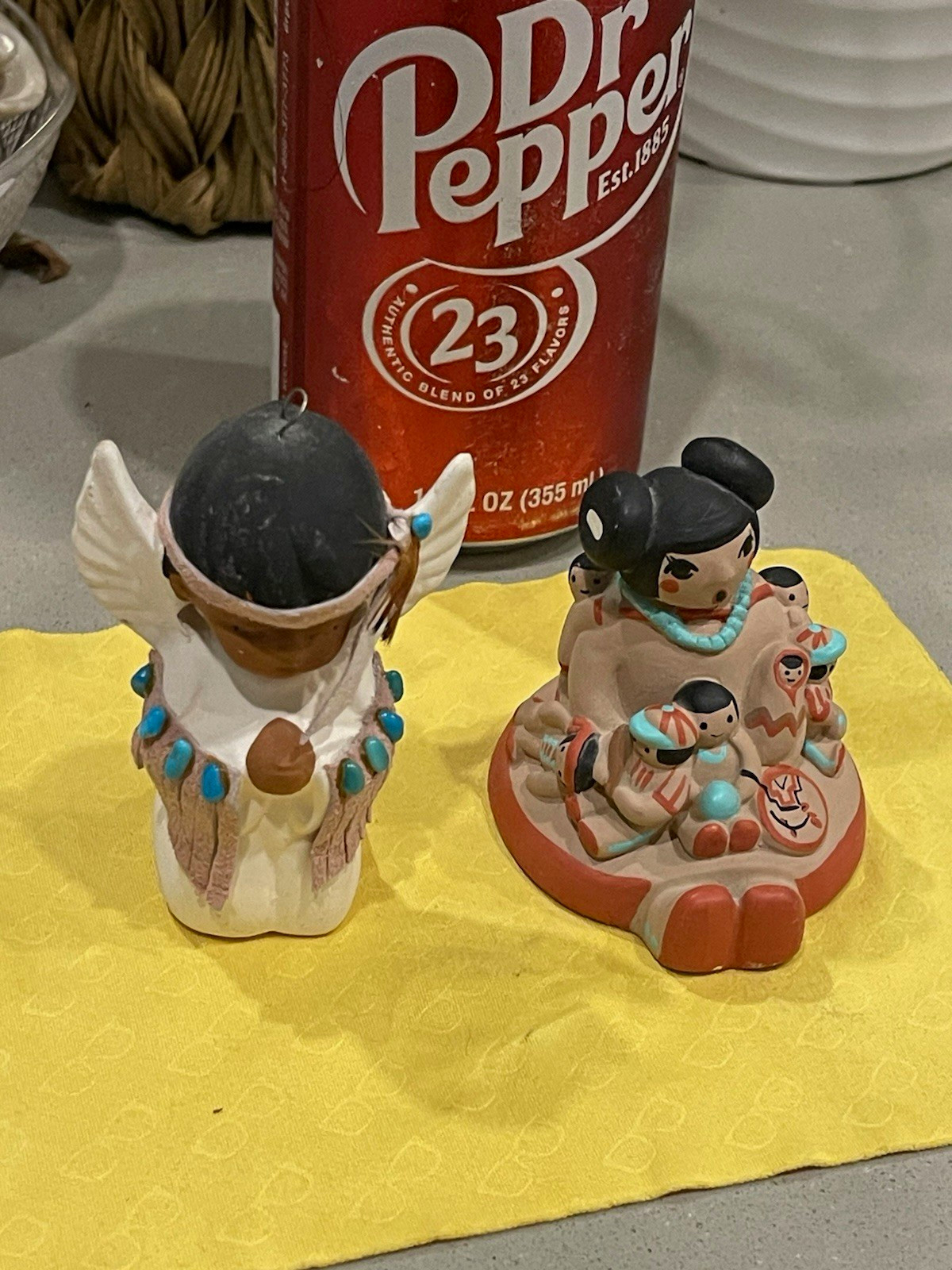 Telluride Signed Handmade Hand-Painted Clay Figurines Angel Native American 2pc