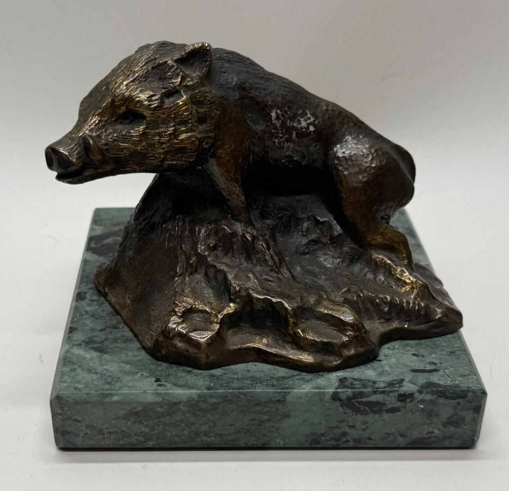 Antique Bronze Florentine Wild Board Signed on Marble Base