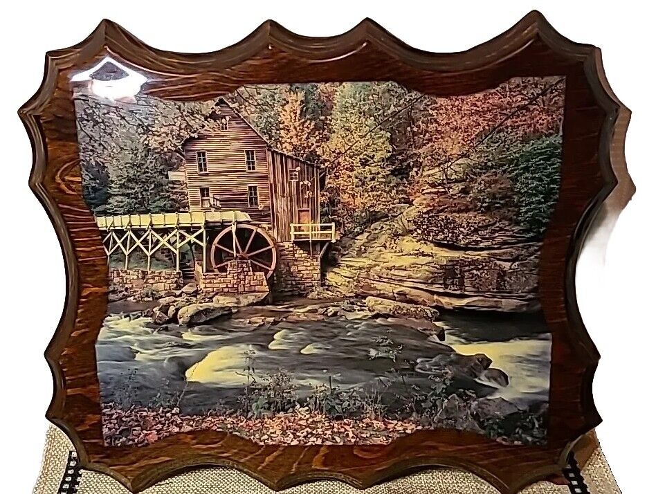 Unique And Vintage Shellac Wood Art Watermill Scenery Vintage . 