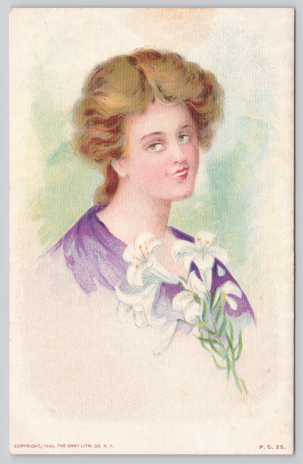 Pretty Lady with Easter Lilies Gray Litho Co 1908 Antique Postcard