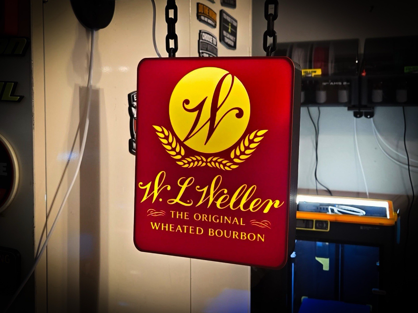 W L Weller Hanging LED Light Box Sign USB Powered Bourbon Bar Decor