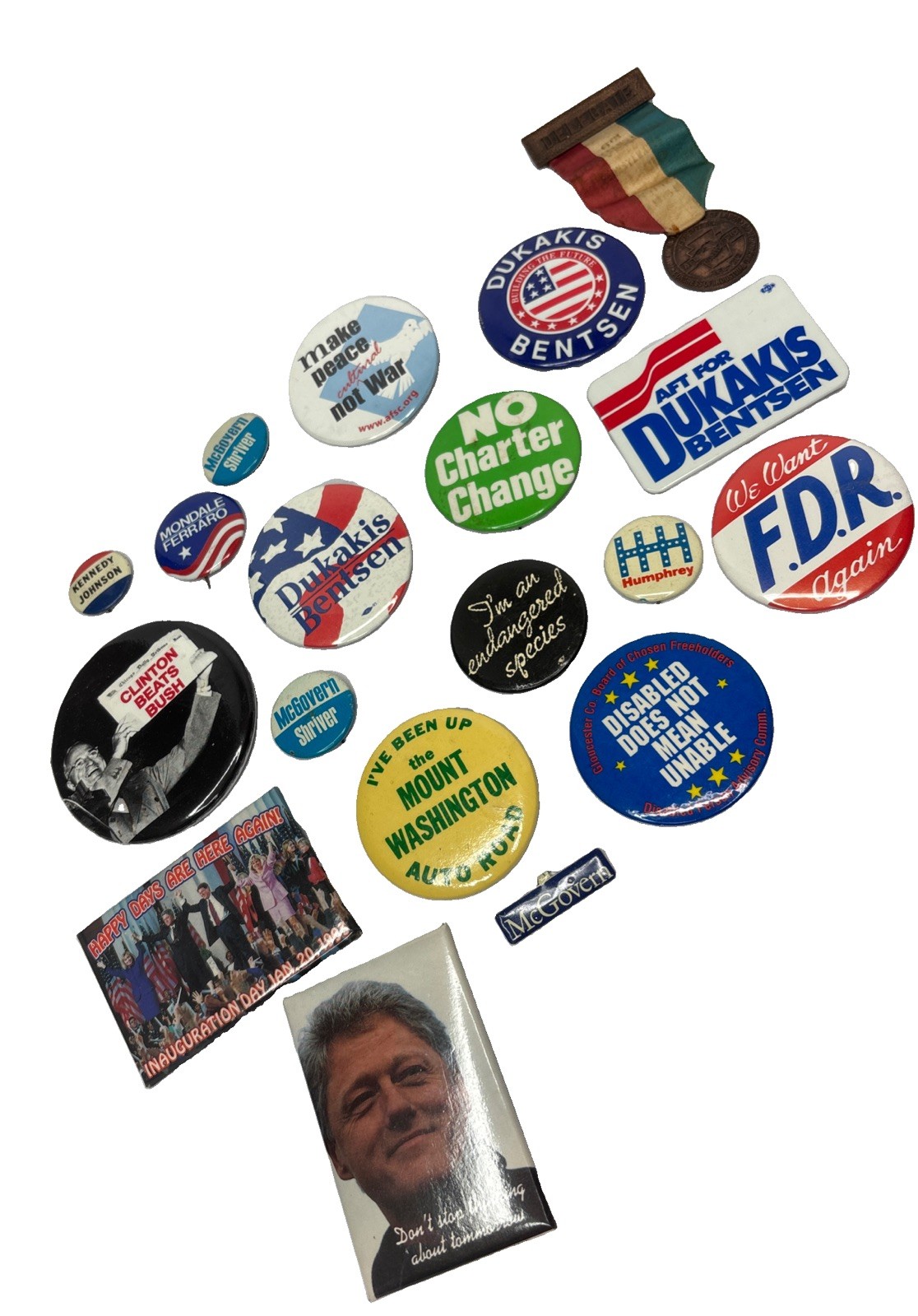 Vintage Political Pins 19 Dukakis Kennedy McGovern Clinton Make Peace Not War