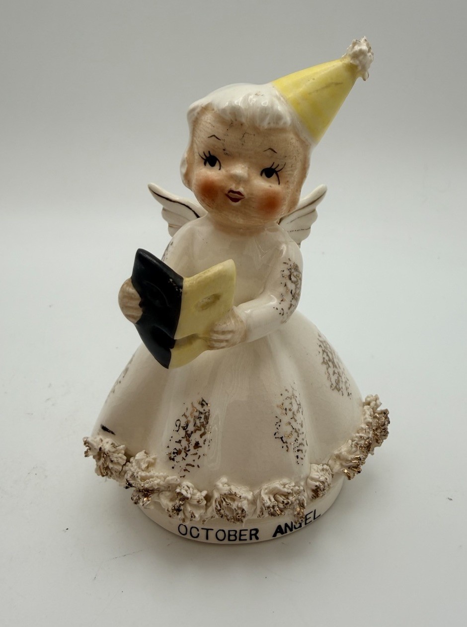 Vintage Norcrest October Birthday Angel With Mask Halloween Figurine 